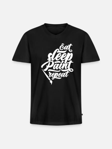 Eating sleeping painting repeating painter - Men's Premium Organic T-shirt with V-neck - black