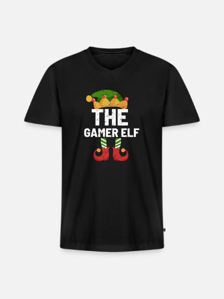Christmas Gamer Elf - Men's Premium Organic T-shirt with V-neck - black