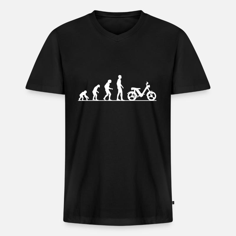 Evolution Affe Mensch Zweitaktfahrer Moped Töffli - Männer Premium Bio T-Shirt mit V-Ausschnitt - Schwarz
