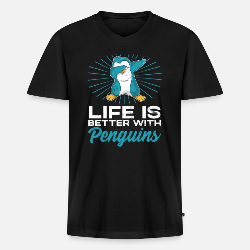 Lustig Pinguin Spruch Pinguine - Männer Premium Bio T-Shirt mit V-Ausschnitt - Schwarz