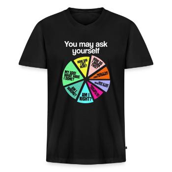 You may ask: Personal Introduction Cha - Men's Premium Organic T-shirt with V-neck - black - Front - Nico (187cm)