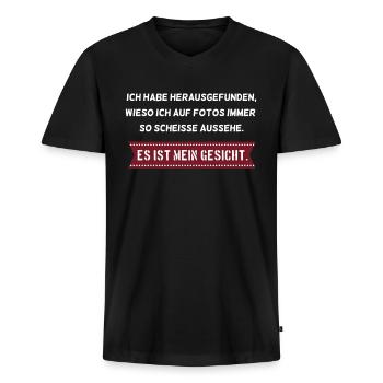 Fotos scheiße aussehen Lustiger Spruch Sarkasmus - Männer Premium Bio T-Shirt mit V-Ausschnitt - Schwarz - Vorne - Nico (187cm)