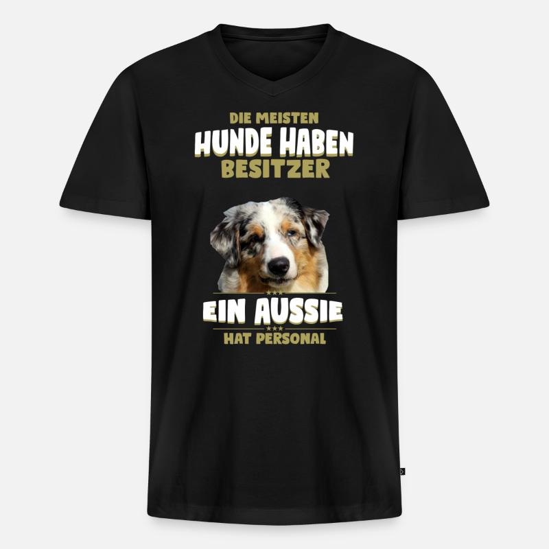 Australian Shepherd - Aussie Hund - Männer Premium Bio T-Shirt mit V-Ausschnitt - Schwarz