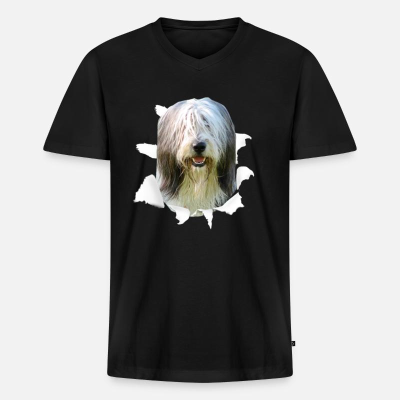 Bearded Collie - Bearded Collie Hund - Männer Premium Bio T-Shirt mit V-Ausschnitt - Schwarz