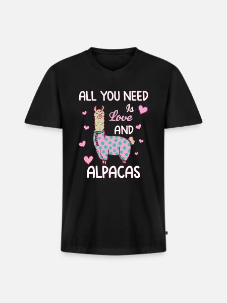 Love and Alpacas - Männer Premium Bio T-Shirt mit V-Ausschnitt - Schwarz