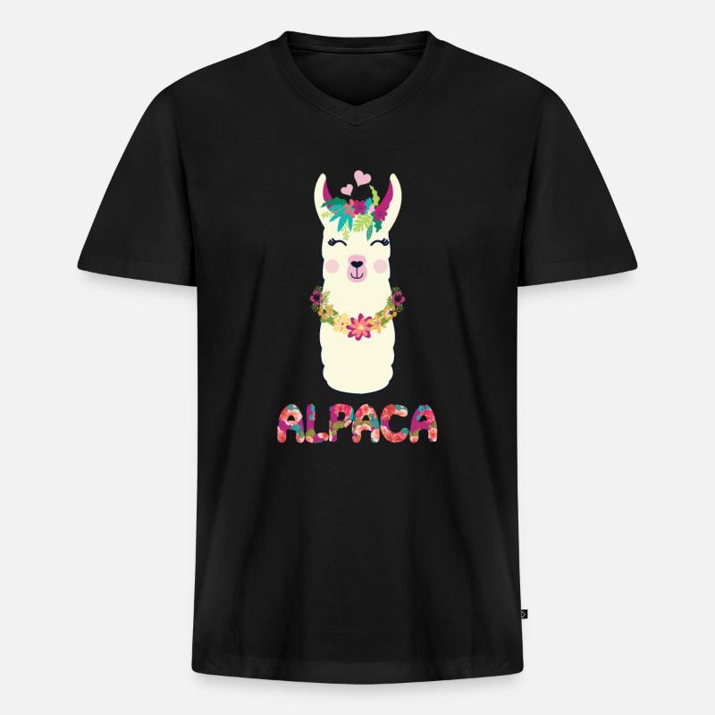 Alpaca - Männer Premium Bio T-Shirt mit V-Ausschnitt - Schwarz
