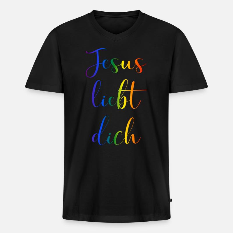Jesus liebt dich - Männer Premium Bio T-Shirt mit V-Ausschnitt - Schwarz