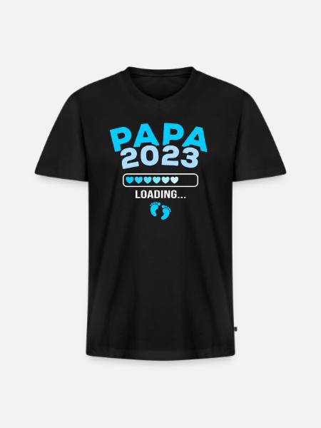 Papa 2023 loading - Männer Premium Bio T-Shirt mit V-Ausschnitt - Schwarz