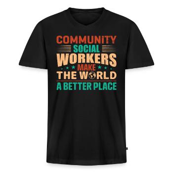Community Social Workers - Men's Premium Organic T-shirt with V-neck - black - Front - Nico (187cm)