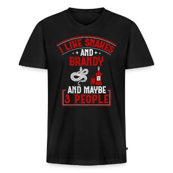 J’aime les serpents et le brandy et peut-être 3 personnes serpent - T-shirt encolure en V Premium bio Homme - noir - Devant - Nico (187cm)