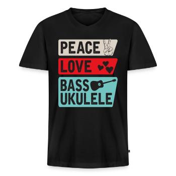 Peace Love Bass Ukulélé Instrument Musique - T-shirt encolure en V Premium bio Homme - noir - Devant - Nico (187cm)
