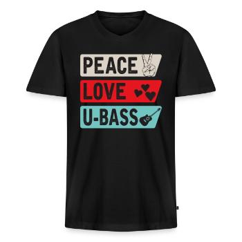 Peace Love U-Bass Cordes Ukelele Musique - T-shirt encolure en V Premium bio Homme - noir - Devant - Nico (187cm)