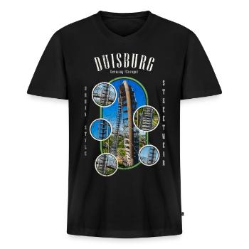 Duisburg Deutschland Stadt Skyline Heimat Liebe - Männer Premium Bio T-Shirt mit V-Ausschnitt - Schwarz - Vorne - Nico (187cm)