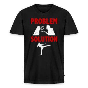 Kickboxing Kickboxer Problème Solution Hobby - T-shirt encolure en V Premium bio Homme - noir - Devant - Nico (187cm)