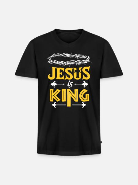 Jesus is King - Men's Premium Organic T-shirt with V-neck - black