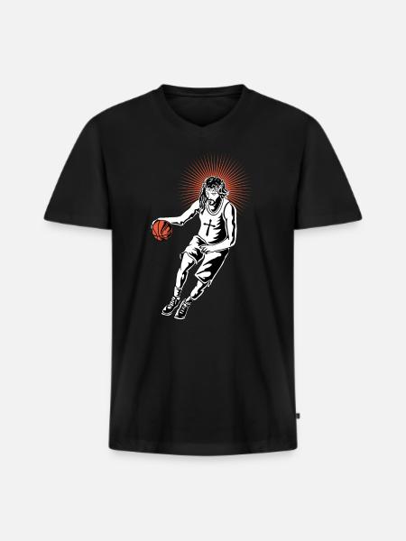 Jésus jouant au basket - T-shirt encolure en V Premium bio Homme - noir