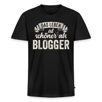 Lustige Blogger Social Media Internet Bloggen - Männer Premium Bio T-Shirt mit V-Ausschnitt - Schwarz - Vorne - Nico (187cm)