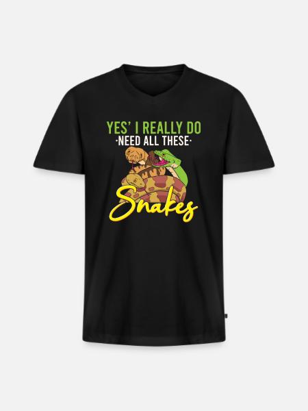 Lustige Python Schlange / Boa-Constrictor - Männer Premium Bio T-Shirt mit V-Ausschnitt - Schwarz