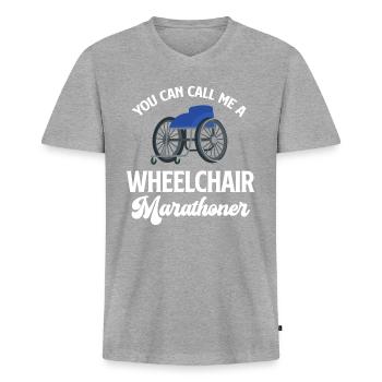 Man Kann Mich Einen Rollstuhl-marathonläufer Mit - Männer Premium Bio T-Shirt mit V-Ausschnitt - Grau meliert - Vorne