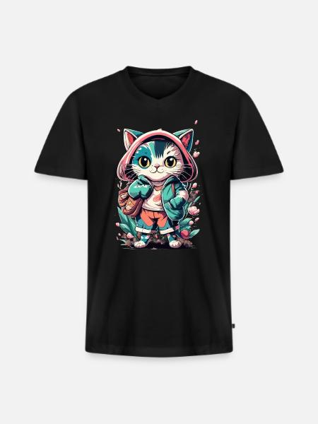 süßes Kawaii Kätzchen Japan - Männer Premium Bio T-Shirt mit V-Ausschnitt - Schwarz