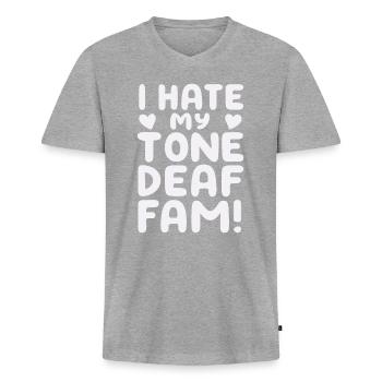 JE DÉTESTE MA FAMILLE SOURDE - T-shirt encolure en V Premium bio Homme - gris chiné - Devant
