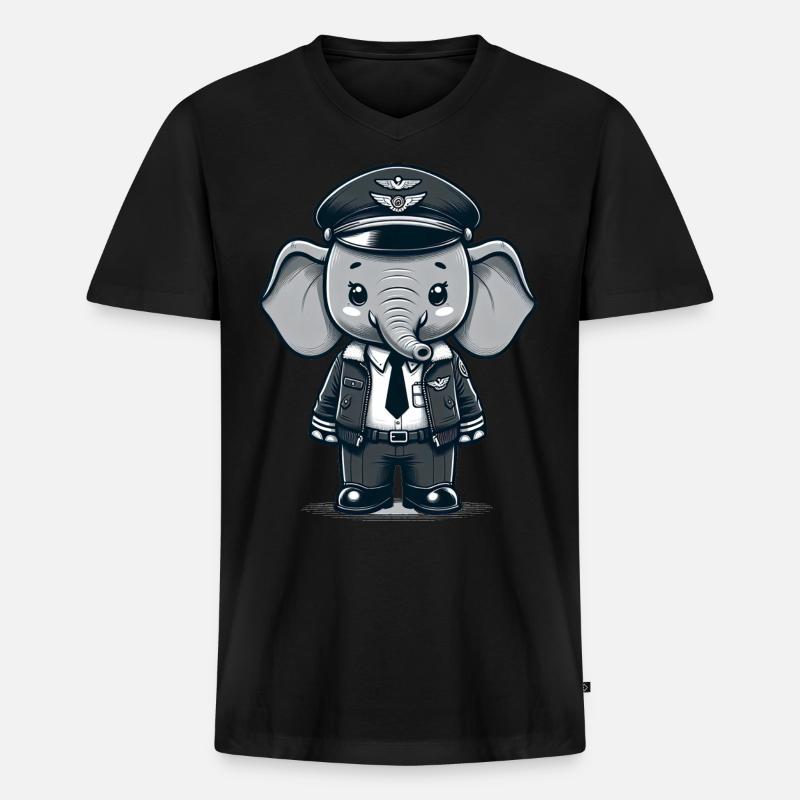 Cute Elephant Pilot - Männer Premium Bio T-Shirt mit V-Ausschnitt - Schwarz