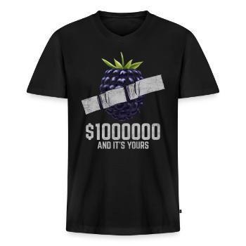 Ruban adhésif sureau Fruit amant citation drôle - T-shirt encolure en V Premium bio Homme - noir - Devant - Nico (187cm)