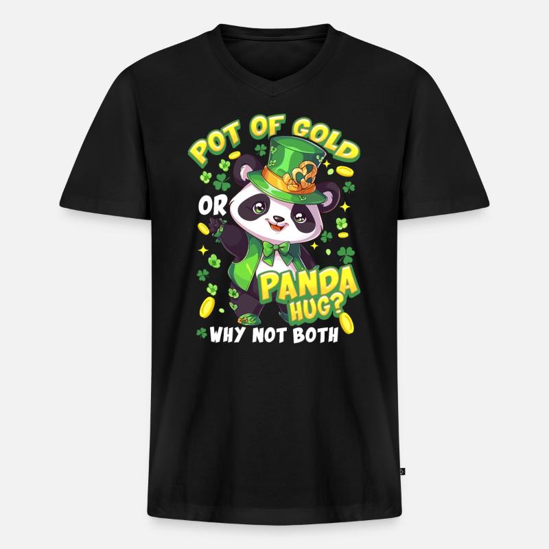 St. Patrick's Day Panda-Umarmung - Männer Premium Bio T-Shirt mit V-Ausschnitt - Schwarz