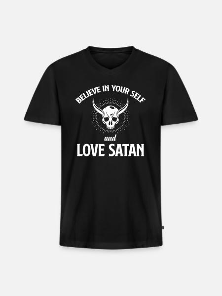 Cree en ti mismo y ama a Satanás Anticristo - Camiseta ecológica prémium para hombre con cuello de pico - negro