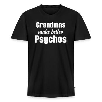 Omas Verbessern Das Gedächtnis Von Psychos, - Männer Premium Bio T-Shirt mit V-Ausschnitt - Schwarz - Vorne - Nico (187cm)