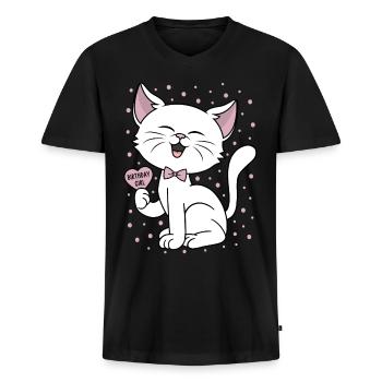 Birthday Girl Cute Cat Birthday Party Confetti - Men's Premium Organic T-shirt with V-neck - black - Front - Nico (187cm)
