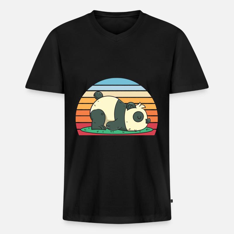 Schlafender Pandabär Geschenk Panda - Männer Premium Bio T-Shirt mit V-Ausschnitt - Schwarz