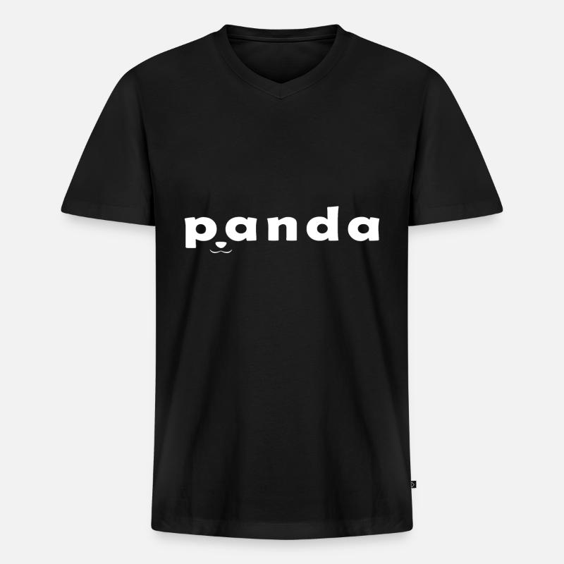 Panda - Männer Premium Bio T-Shirt mit V-Ausschnitt - Schwarz
