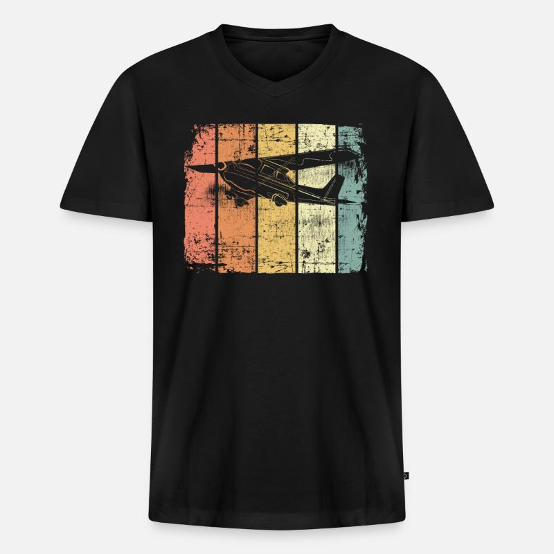 Flugzeug retro Pilot - Männer Premium Bio T-Shirt mit V-Ausschnitt - Schwarz