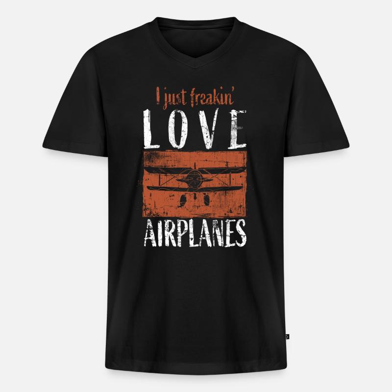 Flugzeug - Männer Premium Bio T-Shirt mit V-Ausschnitt - Schwarz