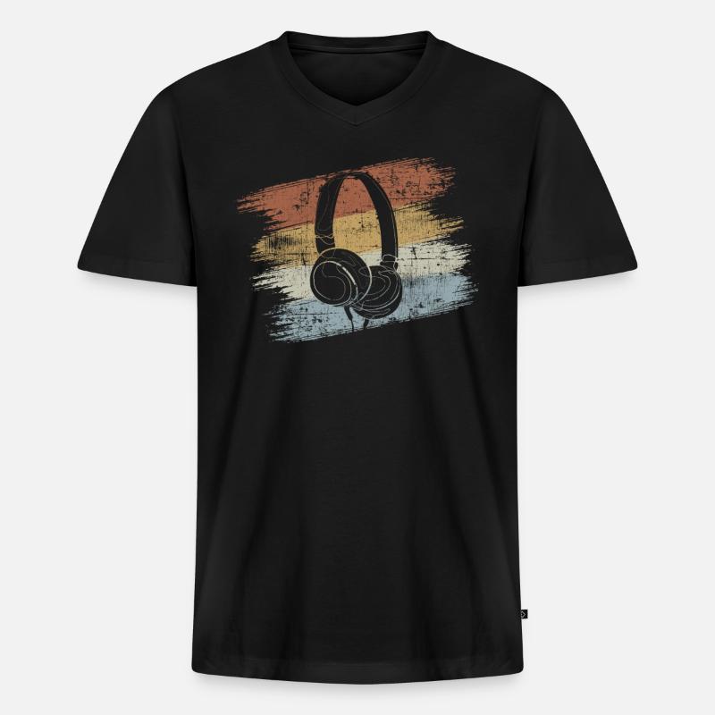 Kopfhörer - Männer Premium Bio T-Shirt mit V-Ausschnitt - Schwarz