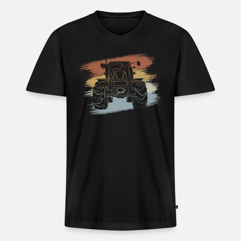 Traktor - Männer Premium Bio T-Shirt mit V-Ausschnitt - Schwarz