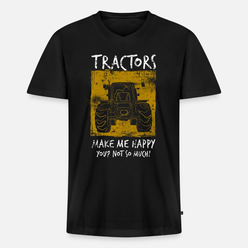 Traktor - Männer Premium Bio T-Shirt mit V-Ausschnitt - Schwarz