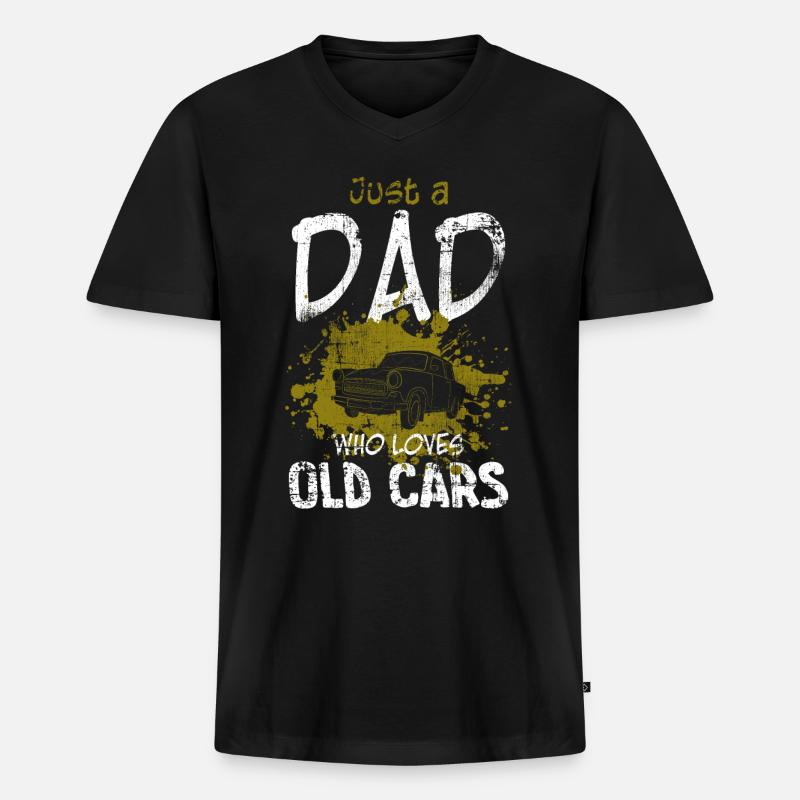 Oldtimer Auto Papa - Männer Premium Bio T-Shirt mit V-Ausschnitt - Schwarz