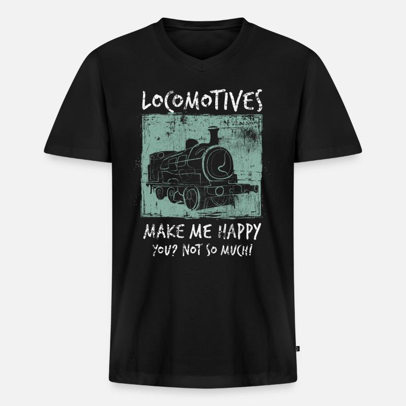 Lokomotive - Männer Premium Bio T-Shirt mit V-Ausschnitt - Schwarz