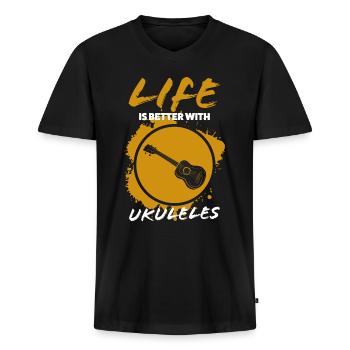 Ukulele - Männer Premium Bio T-Shirt mit V-Ausschnitt - Schwarz - Vorne - Nico (187cm)