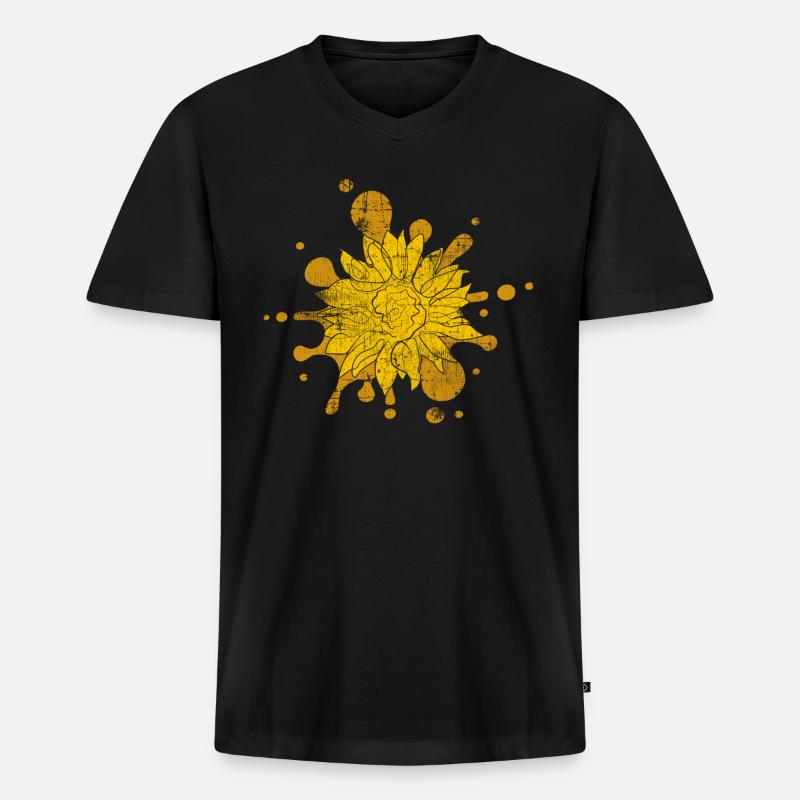 Girasole - Maglietta ecologica premium da uomo con scollo a V - nero