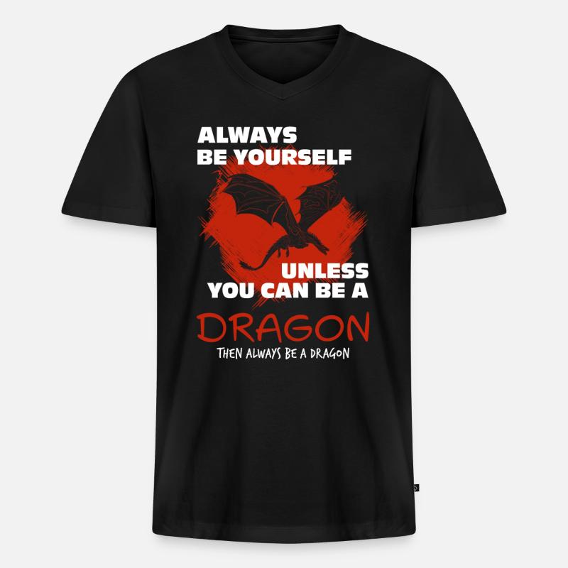 Drache - Männer Premium Bio T-Shirt mit V-Ausschnitt - Schwarz