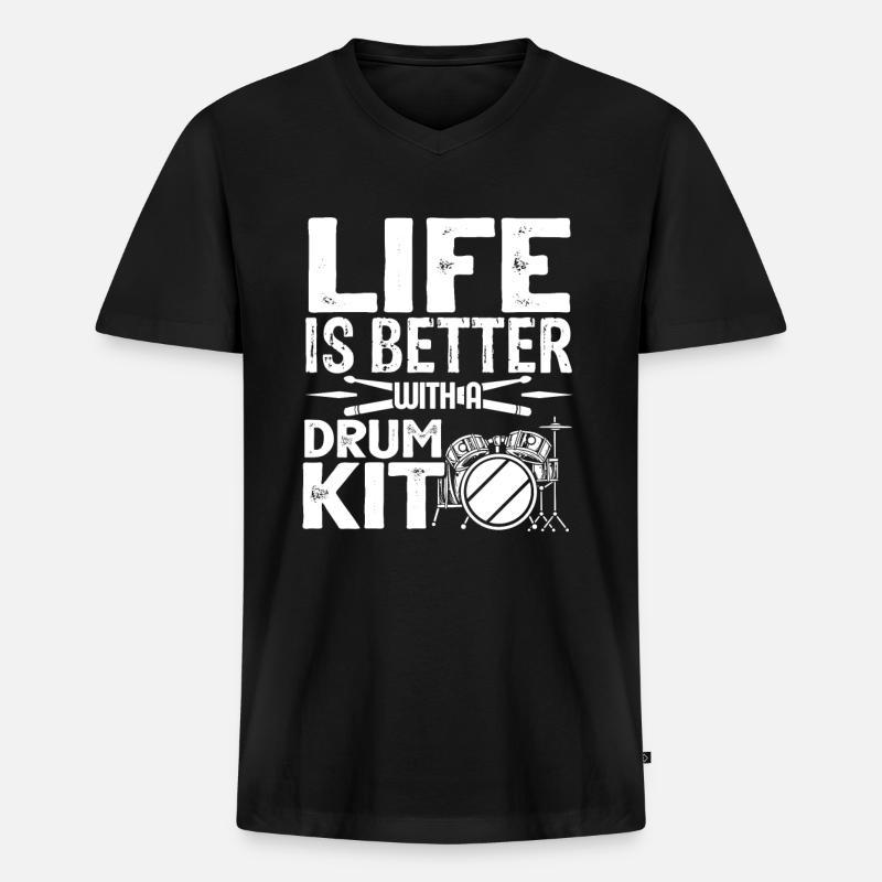 Schlagzeug - Männer Premium Bio T-Shirt mit V-Ausschnitt - Schwarz