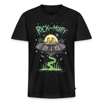 Rick And Morty Fliegen Im Raumschiff - Männer Premium Bio T-Shirt mit V-Ausschnitt - Schwarz - Vorne - Nico (187cm)