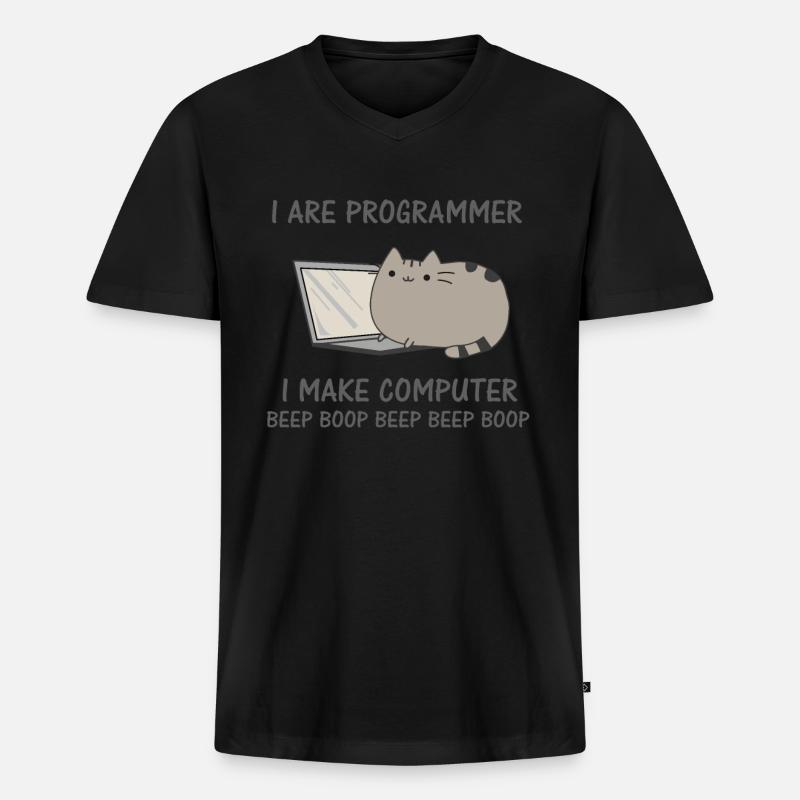 Programierer lustige Katze Computer Nerd - Männer Premium Bio T-Shirt mit V-Ausschnitt - Schwarz