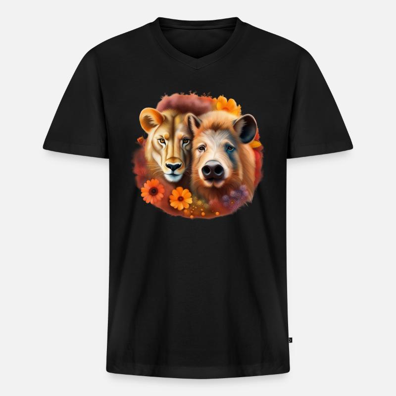 Schwein oder Löwe - Männer Premium Bio T-Shirt mit V-Ausschnitt - Schwarz