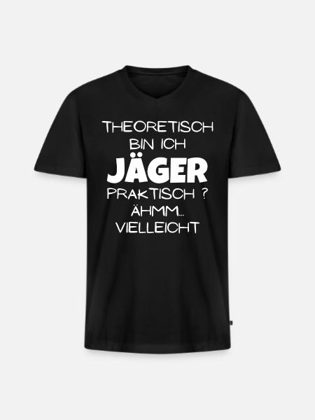 Theoretisch Jäger - Männer Premium Bio T-Shirt mit V-Ausschnitt - Schwarz