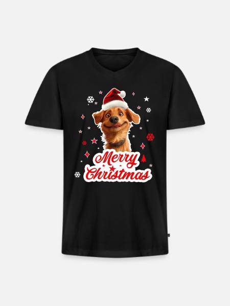 Merry christmas dog - Men's Premium Organic T-shirt with V-neck - black