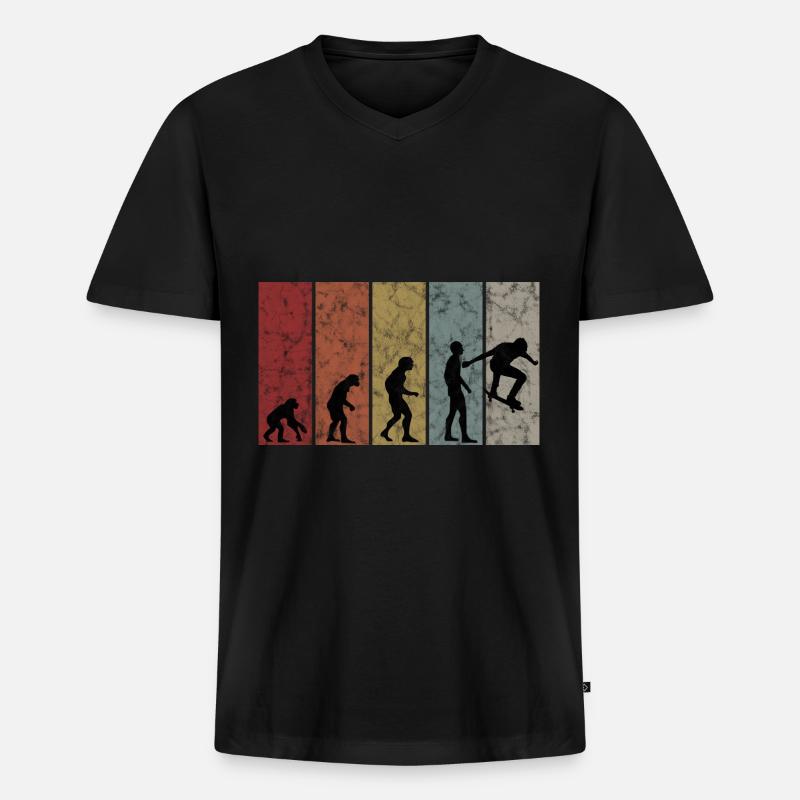Skateboarder Skateboard Evolution Skate Skateing - Männer Premium Bio T-Shirt mit V-Ausschnitt - Schwarz